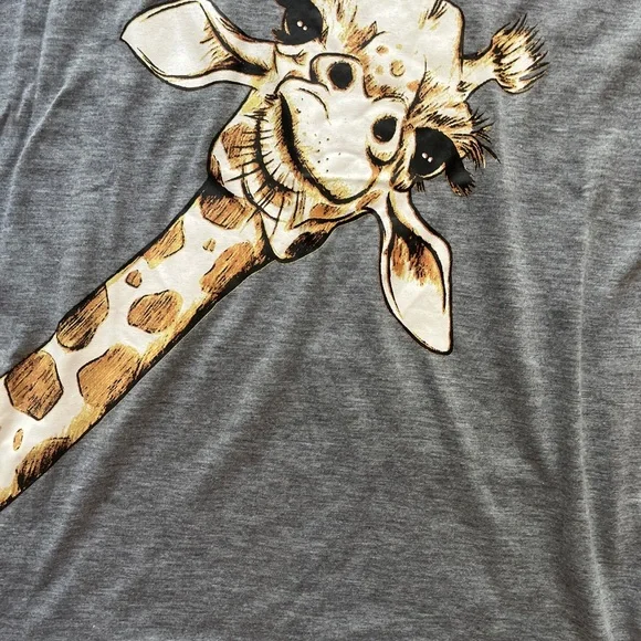 Gray Giraffe Print Woman’s TShirt - Picture 3 of 4